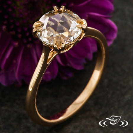 18K Rose Gold And Rose Cut Diamond Engagement Ring