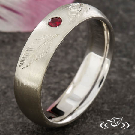 Feather Engraved Wedding Band