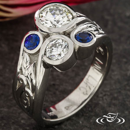 Swirl And Leaf Diamond And Sapphire Ring
