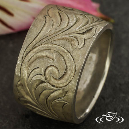 12Mm Wide Engraved Silver Band