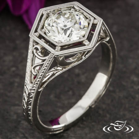 Crescent Moon Art Deco Engagement Ring