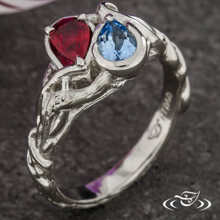 Ruby And Aquamarine Two Stone Platinum Ring