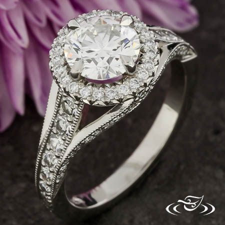 Halo Engagement Ring With Pave