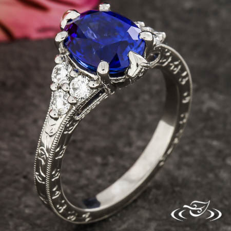 Sapphire Engagement Ring With Ivy Vine Engraving