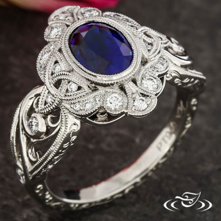 Vintage-Inspired Trinity Knot Sapphire Halo Engagement Ring