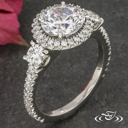 Three Stone Halo Engagement Ring