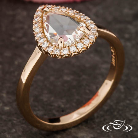Rose Gold Halo With Rose Cut Pear Shaped Diamond