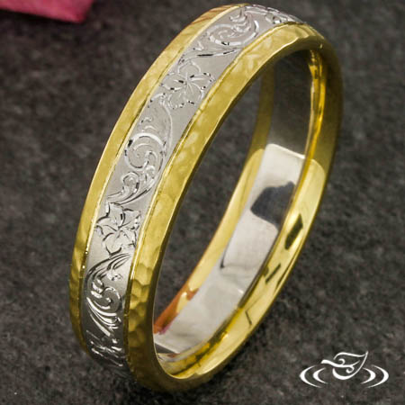 Plumeria And Scroll Engraved Wedding Band