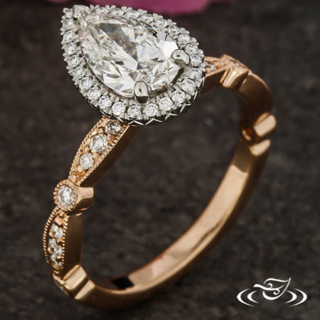 Platinum And 14K Rose Gold Halo Style Ring 