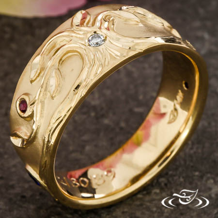 14Kt Yellow Gold Tree, Mountain, Wave Band