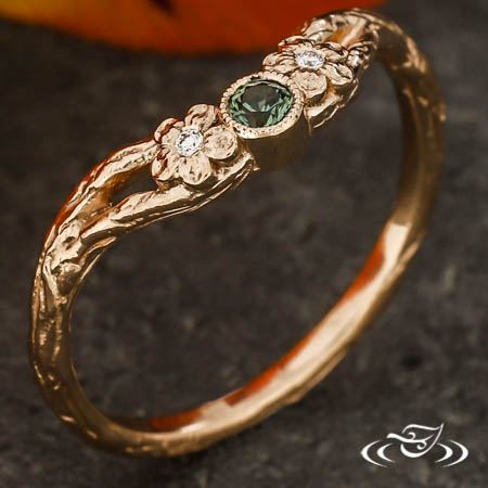 Floral And Woodgrain Shadow Wedding Band
