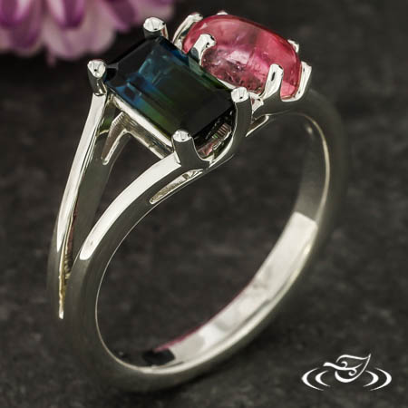 Two Stone Bi-Color Tourmaline Ring