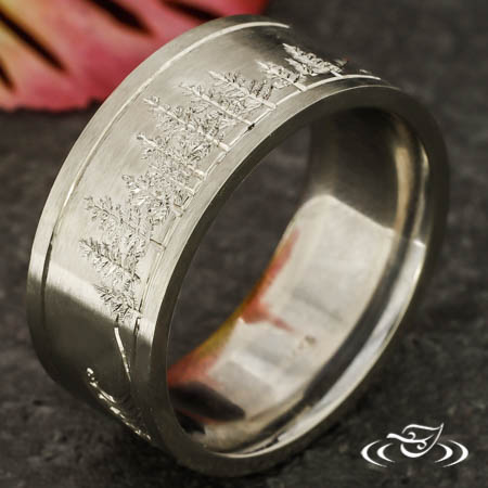 Engraved Mountains Trees And Ocean Band
