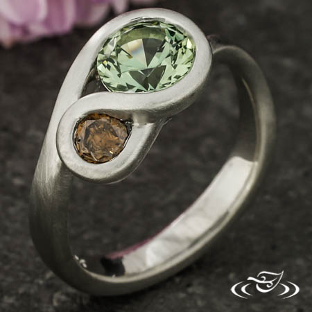 Green Sapphire & Cognac Diamond Toi Et Moi Engagement Ring