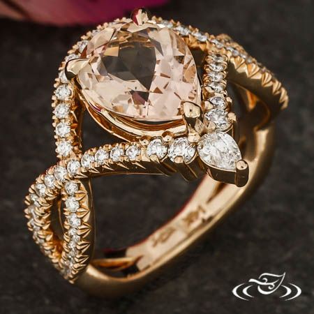 Pear Rose Gold Halo Twist Engagement Ring