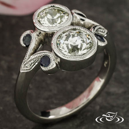 Antique Inspired Old Euro Diamond Two Stone Ring