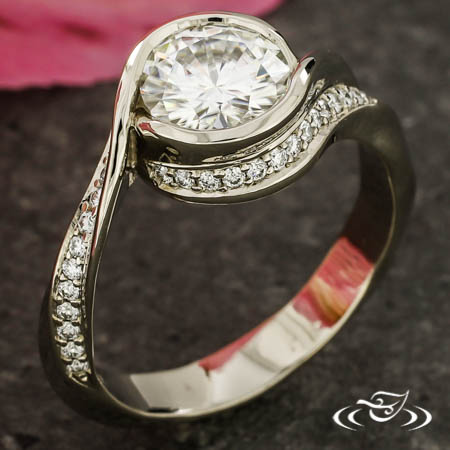Bead Set Diamond Wrap Ring With Moissanite Center Stone