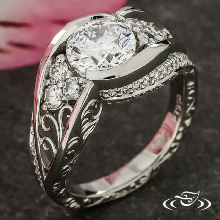 Wrap Set Diamond Filigree &  Engraved Ring