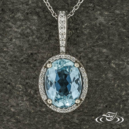 Aquamarine Diamond Halo Pendant