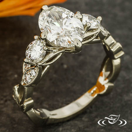 Three Stone Leaf And Vine Engagement Ring.