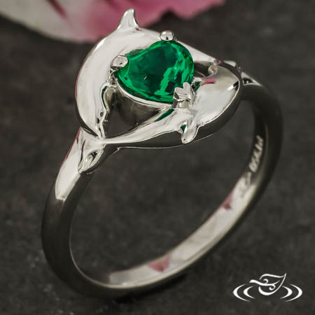 Platinum Emerald Dolphin Ring 