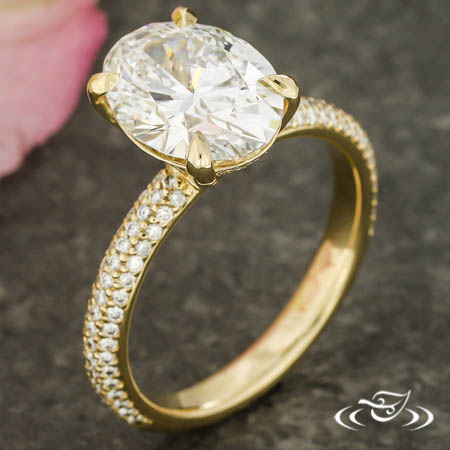 Pave Engagement Ring With Oval Diamond And Hidden Halo