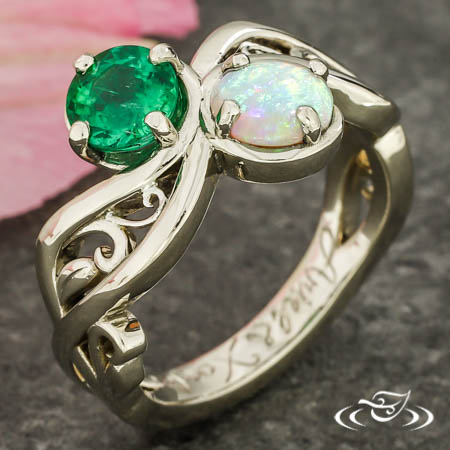Toi Et Moi Emerald & Opal Ring With Vines