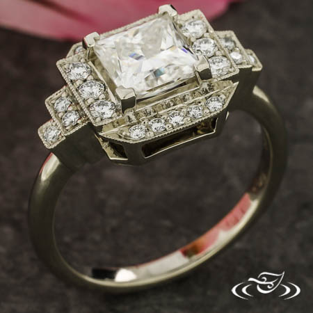 Antique Inspired Halo Engagement Ring