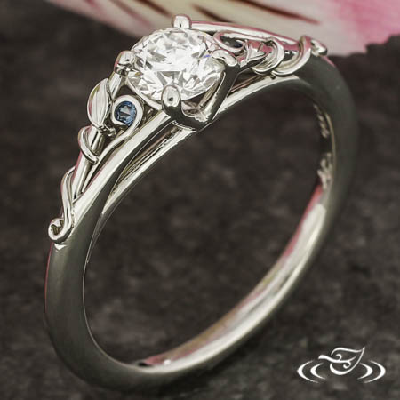 Platinum Engagement Ring With Filigree Curls And Leaves