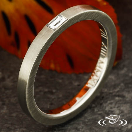 14K White Gold Band With Baguette Diamond