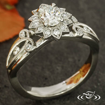 Art Nouveau Floral Halo Ring