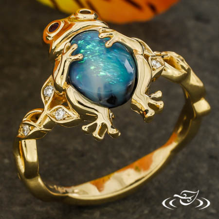  Frog Ring With Black Opal And Amethyst Eyes