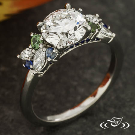 Platinum Sapphire And Diamond Cluster Ring