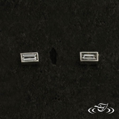 14Kt White Gold Bezel Set Baguette Diamond Stud Earrings