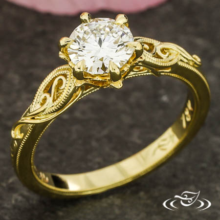 Floral Head Filigree Solitaire Ring