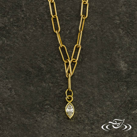 14K Yellow Marquise Diamond Micro Bezel Necklace