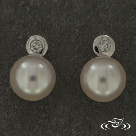 14Kt White Gold Akoya Pearl Earrings With .06Ctw Dias