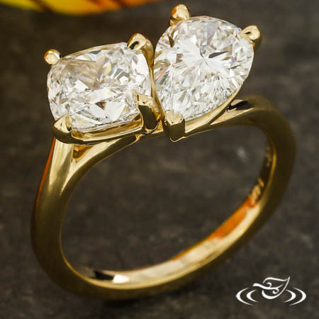 Cushion And Pear Diamond Toi Et Moi Engagement Ring 