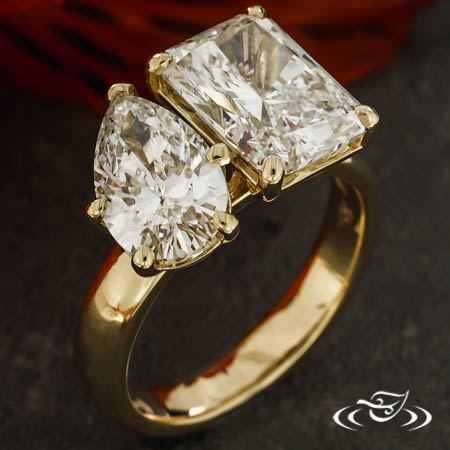 Two-Stone Pear Shaped And Radiant Diamond Engagement Ring