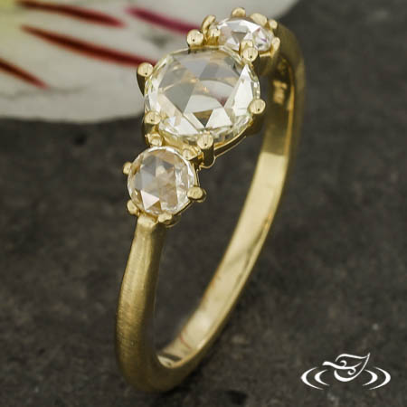 Rose Cut Diamond Three Stone Ring