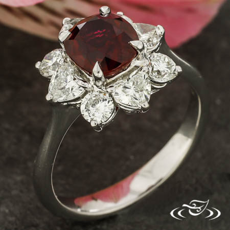Gorgeous Ruby & Diamond Cluster Style Halo Ring