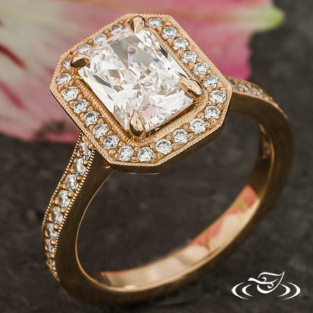Bead Set Diamond Halo Engagement Ring