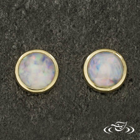 14Kt Yellow Gold 5Mm Bezel Set Opal Earrings