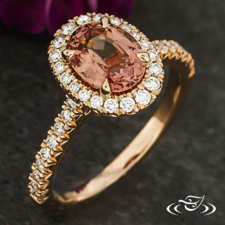 14Kt Rose Gold Petite Halo With Peach Sapphire
