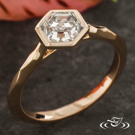 Faceted Rose Gold Hexagonal Diamond Solitaire