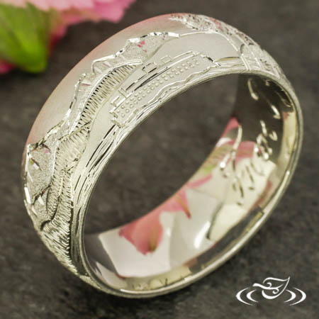 Engraved Mountains And Water Landscape Band