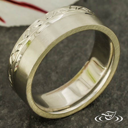 White Gold Leaf & Vine Wedding Band