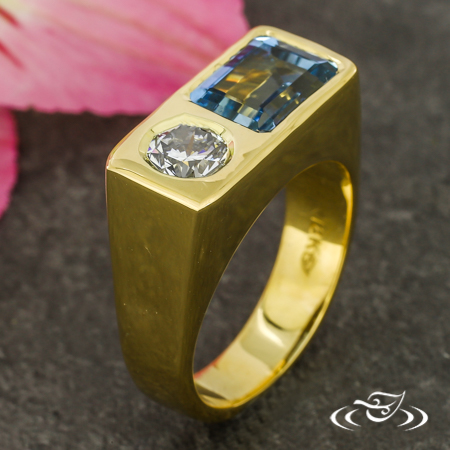Aquamarine And Diamond Signet Ring