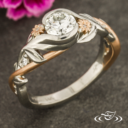 Custom Two-Tone Leaf & Daisy Engagement Ring