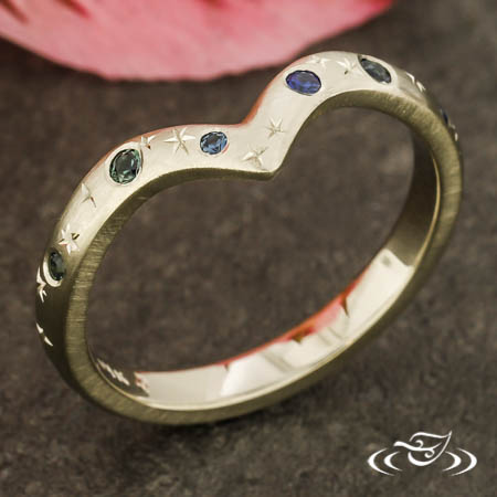 Contour Wedding Band With Sapphires And Star Engraving